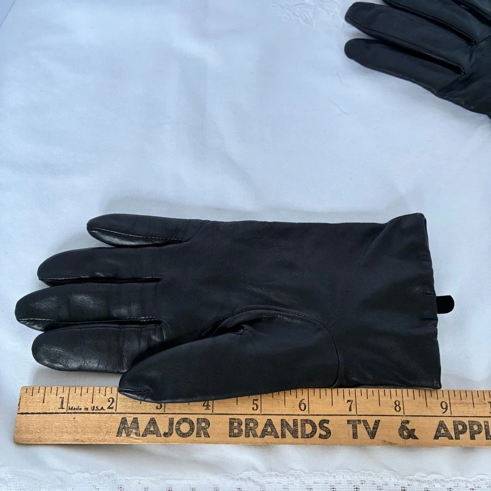Leather Gloves Women L Black Genuine Leather Classic Winter Classic Formal Chic